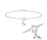 Flower and little leaf with CZ Stone Silver Bracelet BRS-173